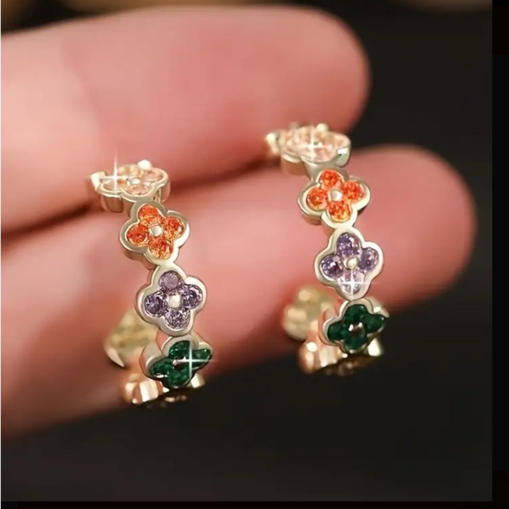 Four Leaf Clover Colourful  Hoop Earrings